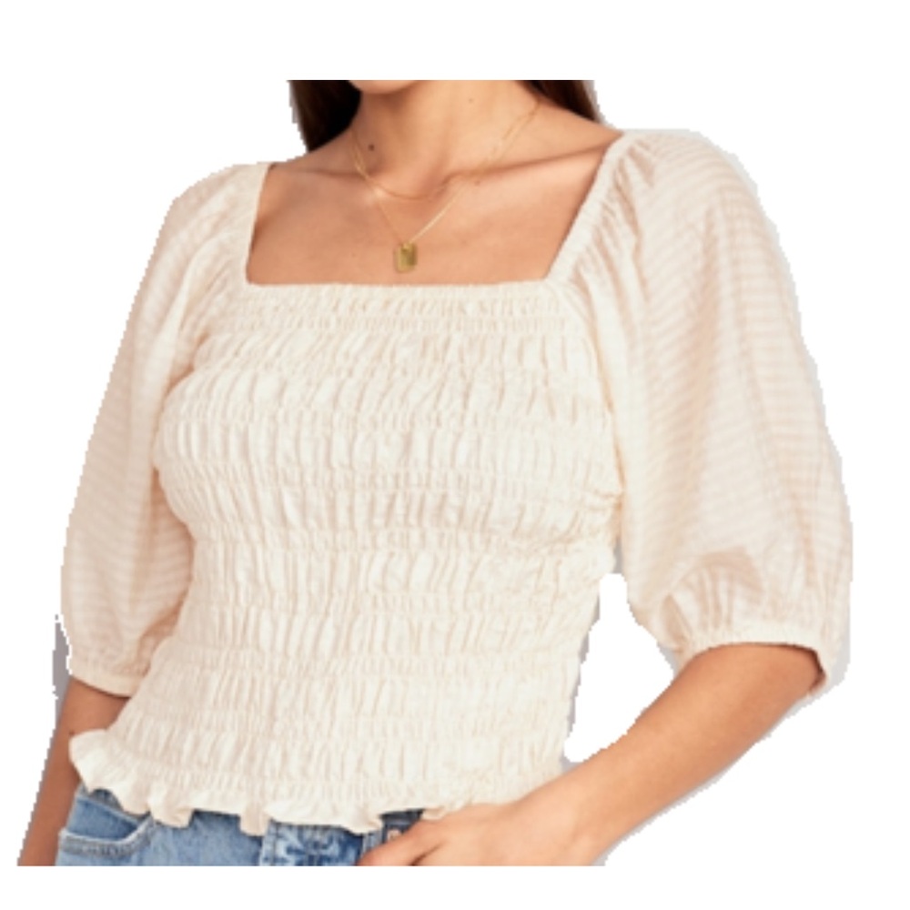 NWOT Old Navy Smocked Square neck puff sleeve cream off white blouse size small